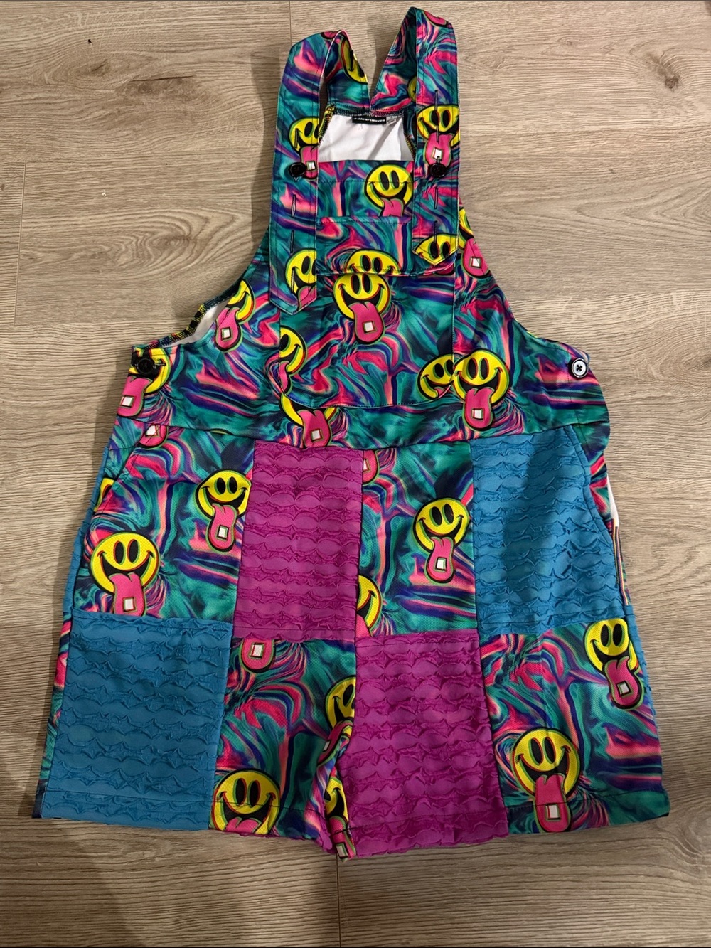 I Heart Raves Multicolor Smiley Patchwork Overalls